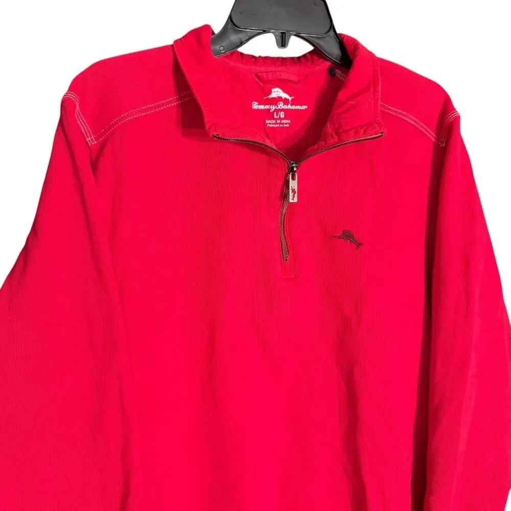 Tommy Bahama Men's 1/4 Zip Up Cotton Sweater in Vibrant Red Size Large